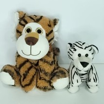 Lot Of 2 Tiger Plush Stuffed Animal Orange Eyes  Black White Striped 10&quot; Mini 6&quot; - £18.19 GBP