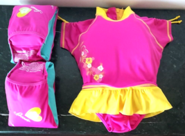 Speedo Kids UV Floatation Suit Girls S/M Pink Yellow Life Jacket Swimsui... - $19.79