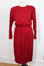 Vtg Liz Claiborne 8 Red 100% Wool Button-Back Midi Wrap-Skirt Dress - £22.77 GBP