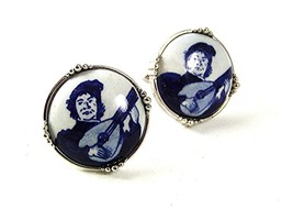 1970&#39;s Silvertone White &amp; Blue Minstrel Cufflinks 61617 - £49.06 GBP