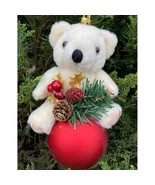 Christmas Bear Keepsake Ornament Collectible Round Red Bauble Ball Handc... - $10.95