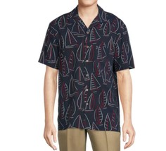 Nautical sailboat shirt Mens Small button up top short sleeve soft  - $11.88