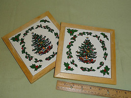 Two Ceramic TILE/WOOD Christmas Trivets Or Wall Hanging - £7.11 GBP