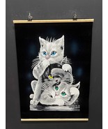 Hand-Painted Black Velvet Artwork, cute kittens velvet picture, glowing ... - $1,825.93 MXN