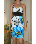 Vtg 1980&#39;s iz Byer California Sz 9 Aqua Black White Floral Summer Sun Dress - $15.83