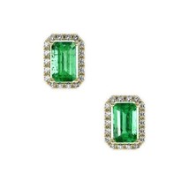 4.00 CT Emerald Cut CZ Green Emerald Halo Stud Earring 14K Yellow Gold Plated - £88.52 GBP