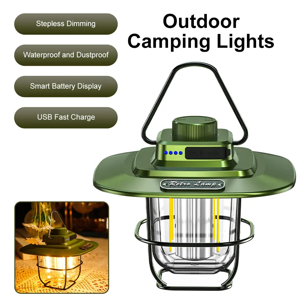 Retro Camping Lantern Rechargeable Tent Light Waterproof Emergency Lamp Garden - £17.65 GBP