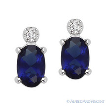 Faux Sapphire &amp; Faux Diamond Stud .925 Sterling Silver Earrings Fashion Jewelry - £19.05 GBP