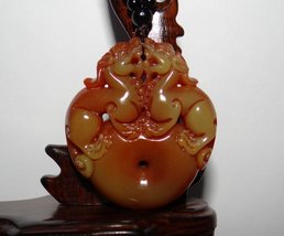 YW 2&quot; China Certified Nature Yellow Dragon Jade Fortune Double Pixiu Pendants - £70.85 GBP