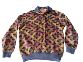 Alan Stuart Sweater M Made in USA Multicolor Geometric Knit Long Sleeve ... - $26.72