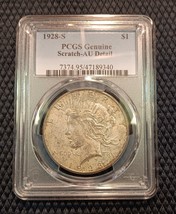 1928-S Silver Peace Dollar $1 AU50 Details &quot;Scratch&quot; PCGS Certified - Tough Date - £69.40 GBP