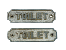 2 Gold Toilet Signs 4 1/2&quot; X 1&quot; Restroom Metal Plaque Door Bar Restaurant Small - £15.97 GBP