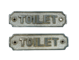 2 GOLD TOILET SIGNS 4 1/2&quot; X 1&quot; RESTROOM METAL PLAQUE DOOR BAR RESTAURAN... - £15.79 GBP