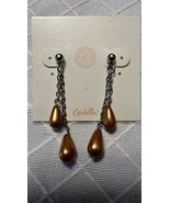 Silver Tone Gold Beaded Dangle Earrings Pierced - €6,77 EUR