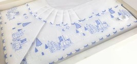 Vtg Delbo baby sheets crib cradle blue Christmas tree pattern Belgium bed linen - £23.16 GBP