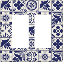 Mexican Talavera Tile 2-Gang Rocker Wall Plate Cover,Double Rocker Decor... - £19.04 GBP
