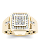 Authenticity Guarantee 
10K Yellow Gold 0.50 Ct Diamond Men&#39;s Halo Weddi... - £559.94 GBP