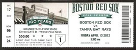 Tampa Bay Rays Boston Red Sox 100TH Fenway Opening Day 2012 Ticket Zobrist Hr - £4.74 GBP