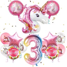Unicorn Balloons Birthday Party Decorations For Girls 3Rd Party, 43&quot; Pin... - £15.79 GBP