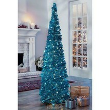 5&#39; Feet Tall Lighted Tinsel Pop-Up Christmas Tree Remote Prelit Warm Whi... - $75.99