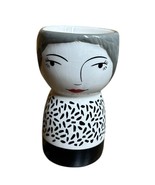 Face Planter Vase Flower Pot Lady Closed Eyes Red Lips 6&quot; Ceramic - $19.79