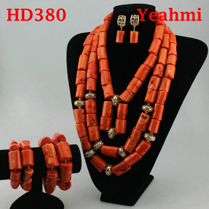 Handmade 3 Layers Real Coral Beads Chunky Women Jewelry Sets  Accessory African  - £150.20 GBP