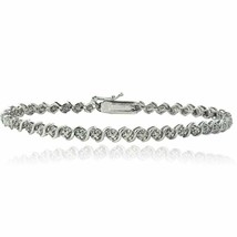 0.4CT Lab-Created Moissanite S-Design Tennis Bracelet 14K White Gold Plated 7.5&quot; - £189.33 GBP