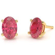 Pink Tourmaline 8x6mm Oval Stud Earrings in 14k Yellow Gold - £353.19 GBP