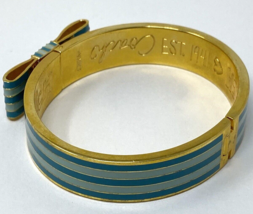 Coach Poppy Blue Striped Enamel and Gold-Tone Bow Bangle Bracelet - $28.49