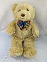 Commonwealth Tan Bear Plush 17 Inch Plaid Bow Huggable Friends Stuffed A... - $18.95