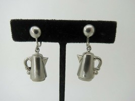 Vintage Coffee Pot Earrings Silver Tone Finish 1.25&quot; Dangle Screw Backs ... - $14.50
