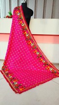 Phulkari Dupatta Chiffon Chinon heavy embroidery &amp; mirror Chunni PR3 Pink &amp; Red - £29.26 GBP