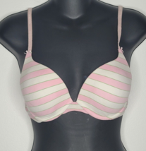 Victorias Secret Push-Up Bra Womens 34C Padded Lined VS Pink Green Striped - $21.99