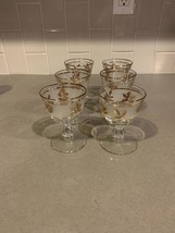 Set of 6 Vintage Libbey Frosted Gold Leaf Footed Wine Dessert Glasses 4 1/4&quot; - £19.25 GBP