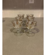 Set of 6 Vintage Libbey Frosted Gold Leaf Footed Wine Dessert Glasses 4 ... - £18.94 GBP