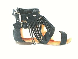 Bella Marie Black Suede Studs Ankle Strap Sandal Flat Shoe Women 6.5 (SW... - £16.11 GBP