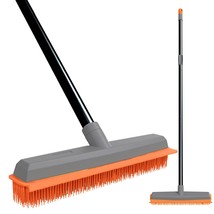 Rubber Broom Carpet Rake Pet Hair Remover Broom With Squeegee Extension ... - $27.99