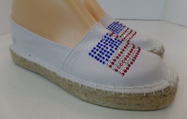 Savi White Canvas Espadrilles W Red White Blue Sparkle Flags Embellished... - £27.63 GBP