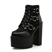 Spring Fashion Motorcycle Boots Women Platform Heels Casual Shoes Lacing Round T - £58.21 GBP