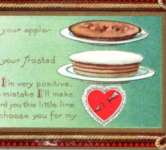 Valentine&#39;s Day Greeting Card Postcard Antique Pie Cake Heart Embossed - £9.72 GBP