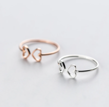 Delicate 925 Sterling Silver Hollow Heart Adjustable Charm Ring (Size 5-7) - £11.98 GBP