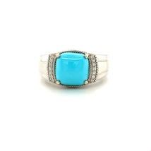 Vintage Signed Sterling D&#39;Joy Facet Turquoise with Zircon Accent Ring Band sz 10 - £47.62 GBP