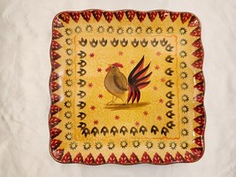 Rustic Farmhouse Rooster Hand Painted Ceramic Serving Plate Platter Roos... - $19.80