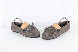 Minnetonka Womens Size 7.5 Suede Leather Fringed Moccasins Shoes Gray - £43.48 GBP