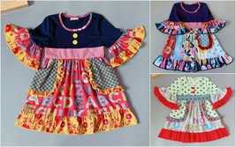 NEW Girls Boutique ABC Alphabet Short Sleeve Ruffle Pocket Dress Back to... - £12.75 GBP