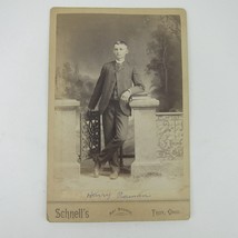 Cabinet Card Photograph Young Man Stand at Gate Henry Raman Troy Ohio Antique - £16.11 GBP