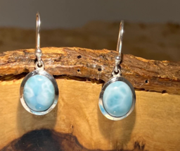 Natural Oval Cut Larimar Gemstone 925 Sterling Silver Handmade Jewelry E... - £49.57 GBP