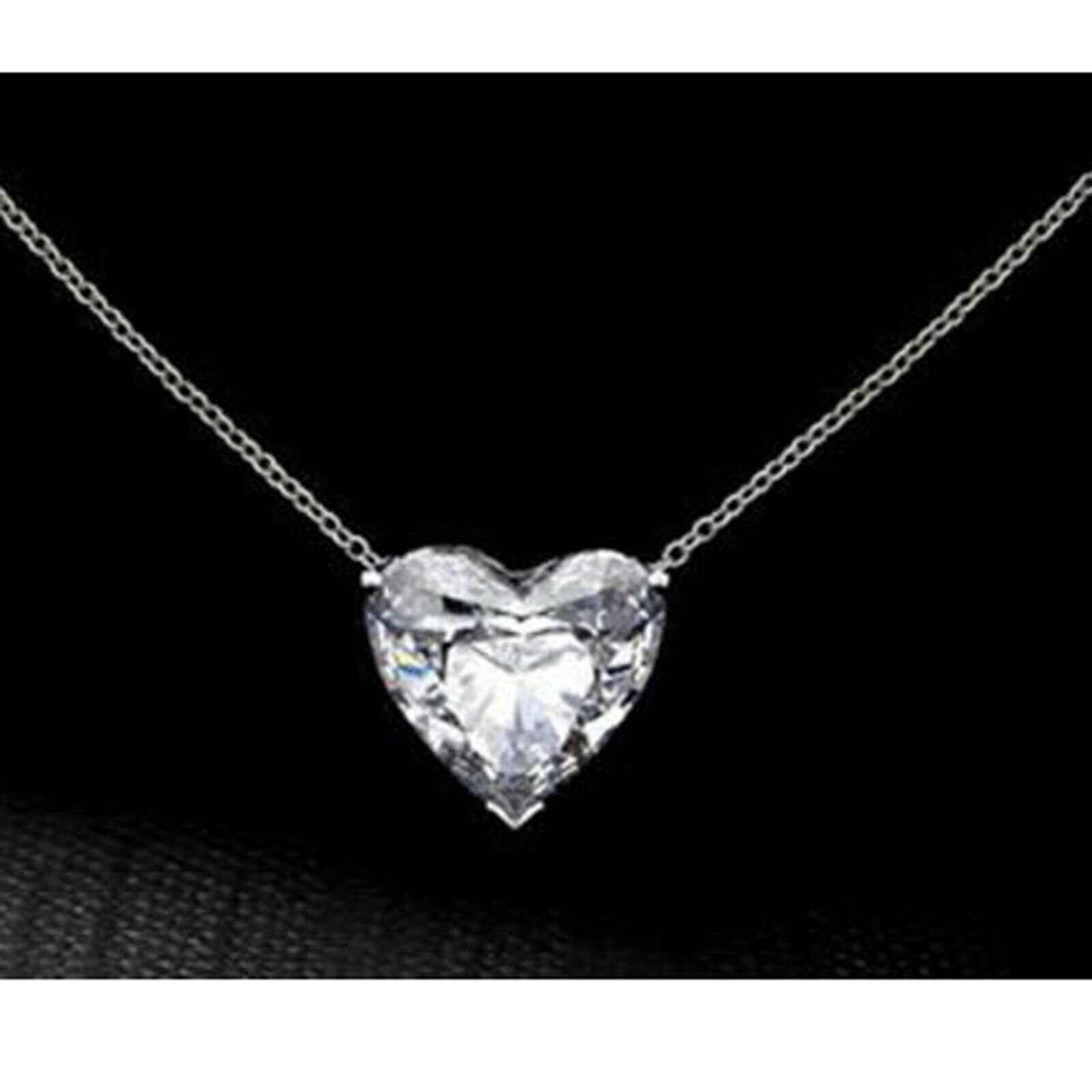 925 Silver Simulated Heart Cut CZ Solitaire Beautiful Necklace 18&quot; Weddi... - $30.07