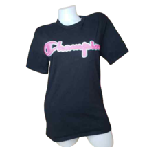 VINTAGE CHAMPION BLACK T SHIRT WITH PATCH LOGO SIZE SMALL - £19.78 GBP