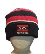 Amsterdam Beanie Hat – Black, Red, and White Striped Knit – XXX Logo - $16.22 CAD